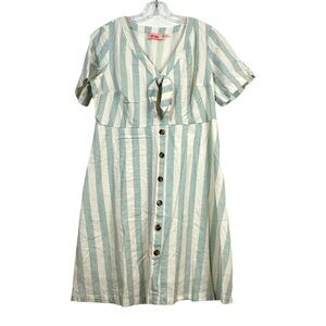 EVRI Mint Green Striped Cotton Linen Dress 0X 🔥